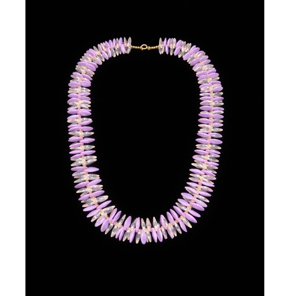 Vintage Hawaiian/ Hippie Style Purple & Clear Disc Statement Necklace